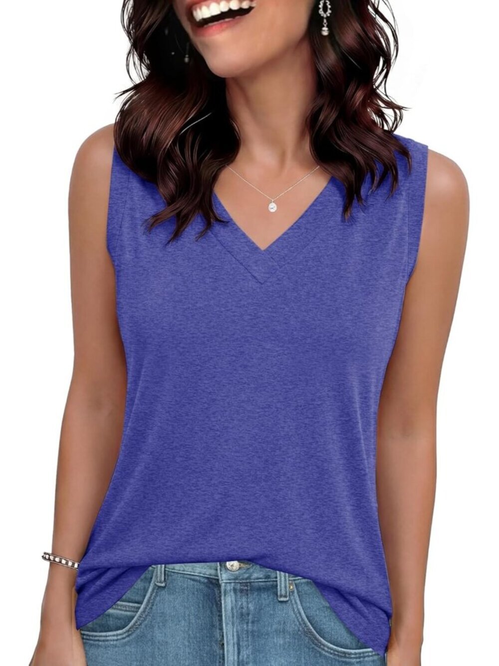 Women's Purple Fit Short Sleeveless V Neck Blouses Casual Tank Tops Shirts